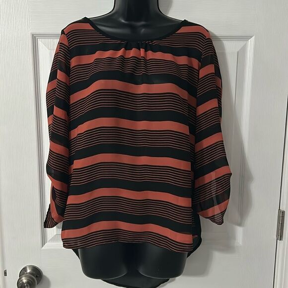 Papermoon Black & Orange Stripped Sheer Top - Picture 1 of 4